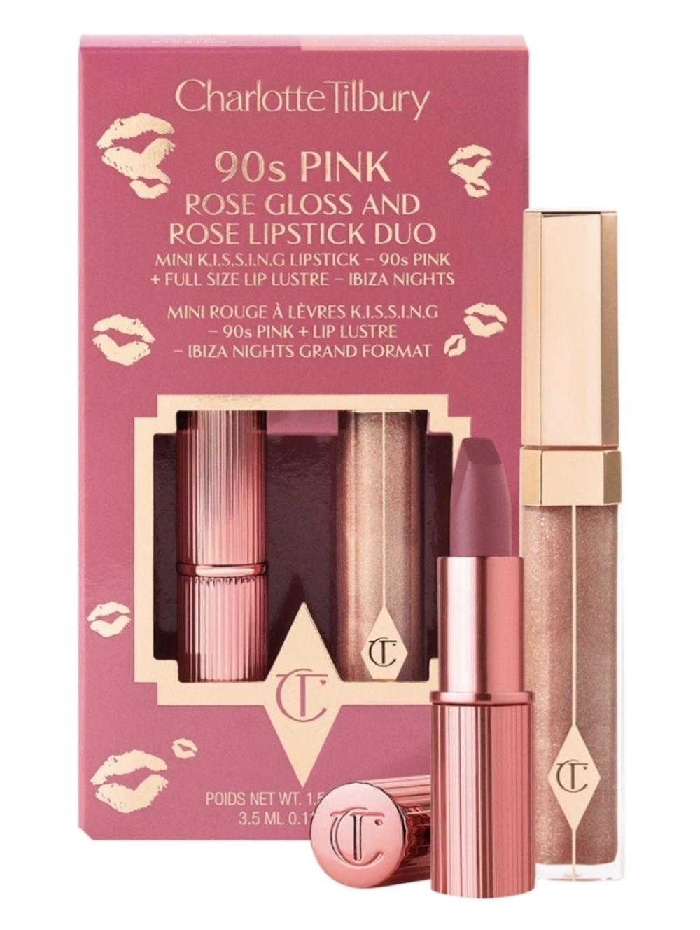 Charlotte Tilbury '90s Pink Rose Gloss & Lipstick Set, NIB